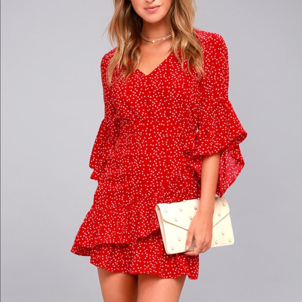 Lulus Red Polka Dot Wrap Dress